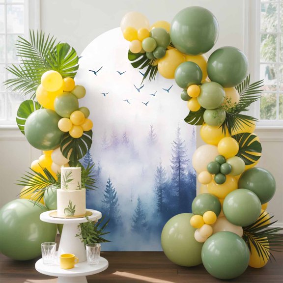 Watercolor Style Forest Arch Backdrop Cover, 5FT, Silhouette Tree Bird Spandex Arch Covers Double-Sided Backdrop for Wedding Birthday Party Photo Background Decoration