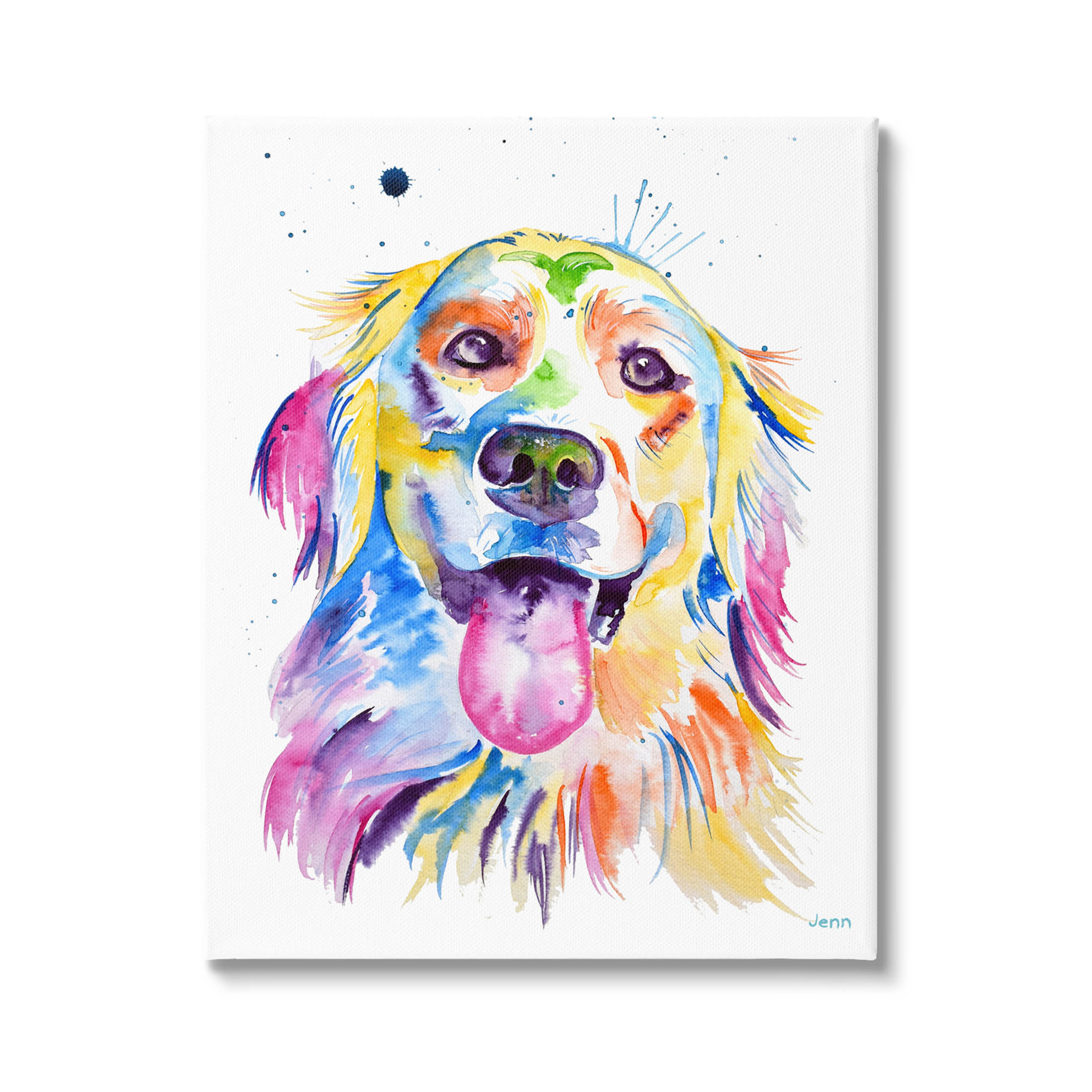 Watercolor Style Happy Dog Face Animals & Insects Graphic Art Gallery Wrapped Canvas Print Wall Art