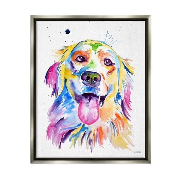 Watercolor Style Happy Dog Face Animals & Insects Graphic Art Luster Gray Framed Art Print Wall Art