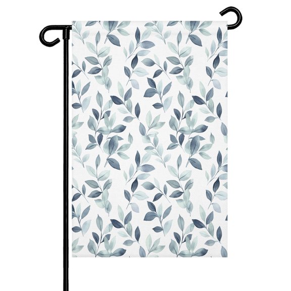 Watercolor Style Leaf Garden Flag 12x18 Inch Country Blue Leaves Plant Double Sided Small Decorative Garden Flags for Outside, Outdoor Yard Porch Lawn Decoration