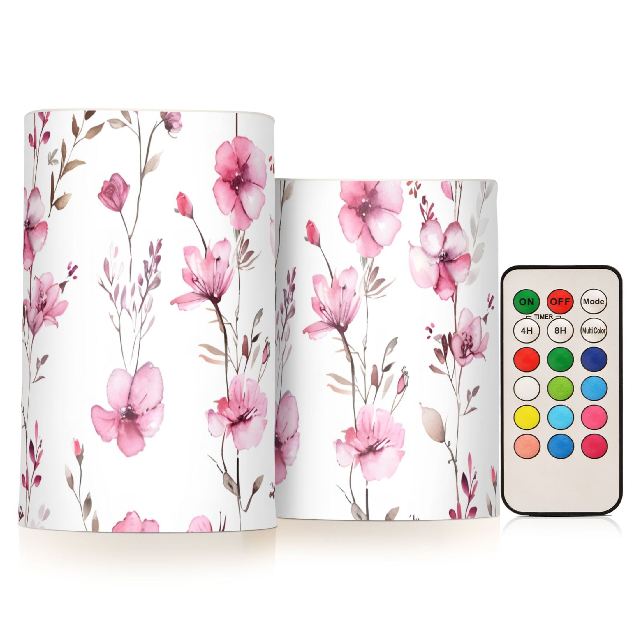Watercolor Style Wild Flowers Spring Flickering Flameless Candles LED Tealight Battery Operated with Remote Set of 2 Holiday Decor Ornaments