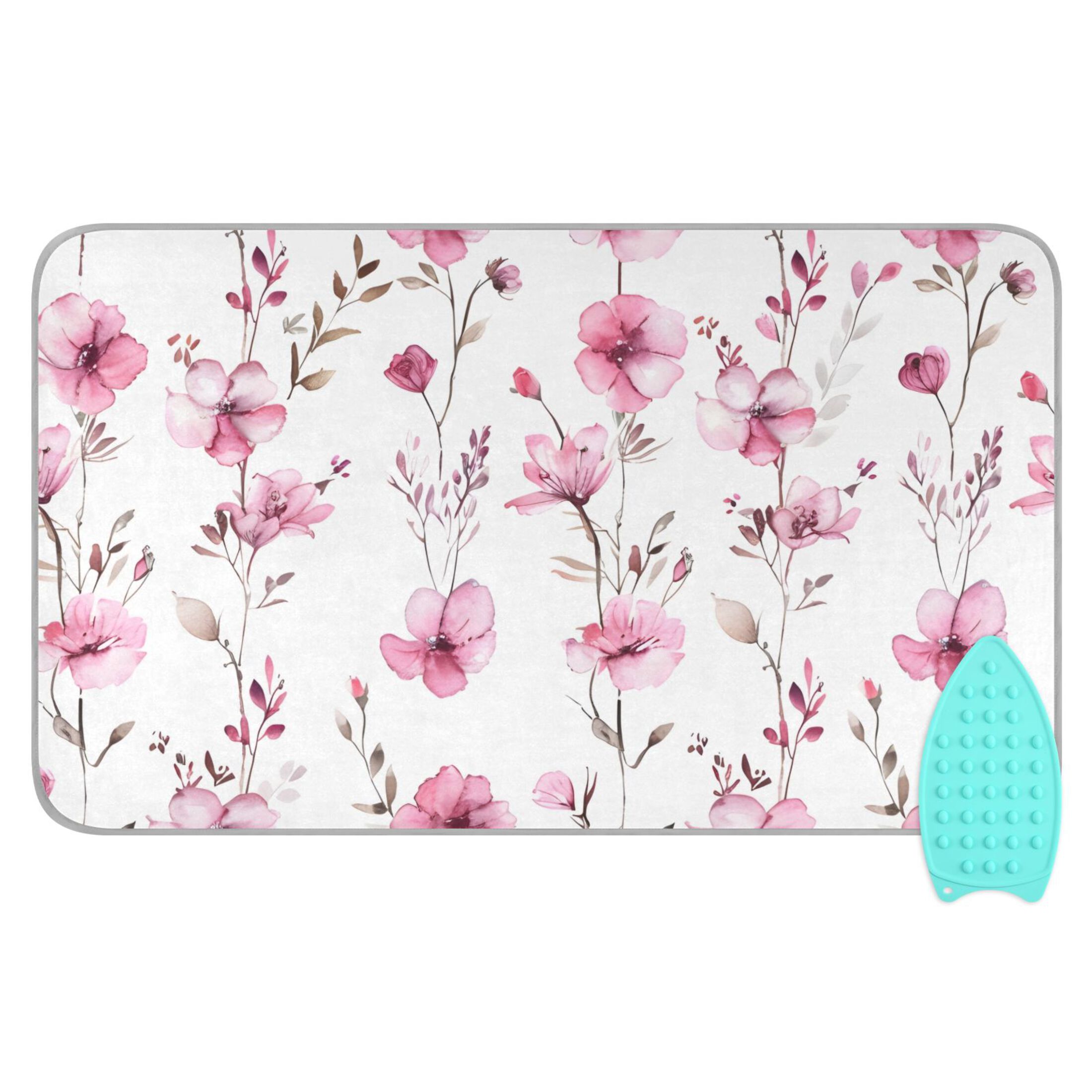 Watercolor Style Wild Flowers Spring Ironing Mat Blanket Portable Travel Ironing Pad Heat Resistant Pad 47.2" x 27.6”