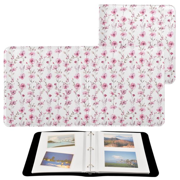 Watercolor Style Wild Flowers Spring PU Leather Photo Albums 3 Rings Binder Scrapbook 20 Refill Pages