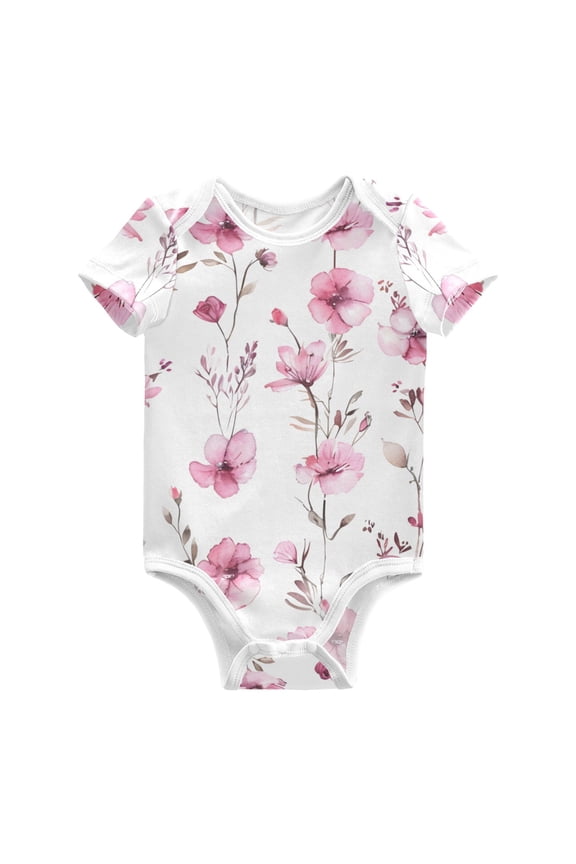 Watercolor Style Wild Flowers Spring Pure Cotton Bodysuit Short Sleeve Pajamas One-Piece Romper Unisex 3 Months