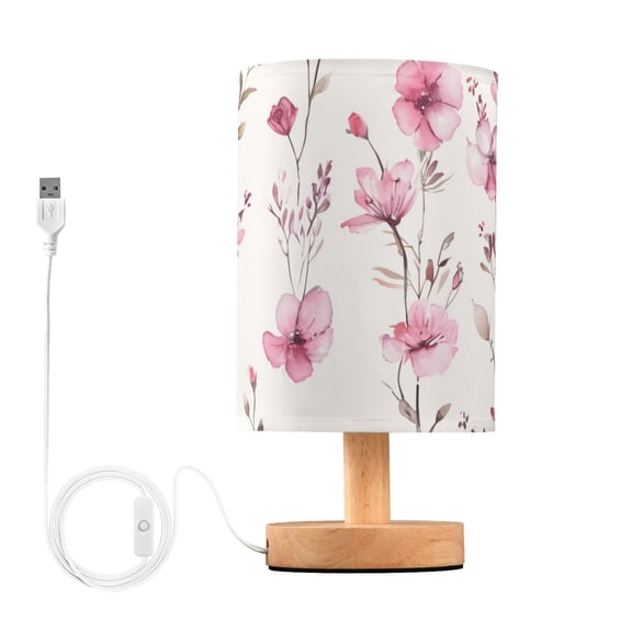 Watercolor Style Wild Flowers Spring Table Lamp with USB Port LED Warm Light Lamp Night Light Home Decor