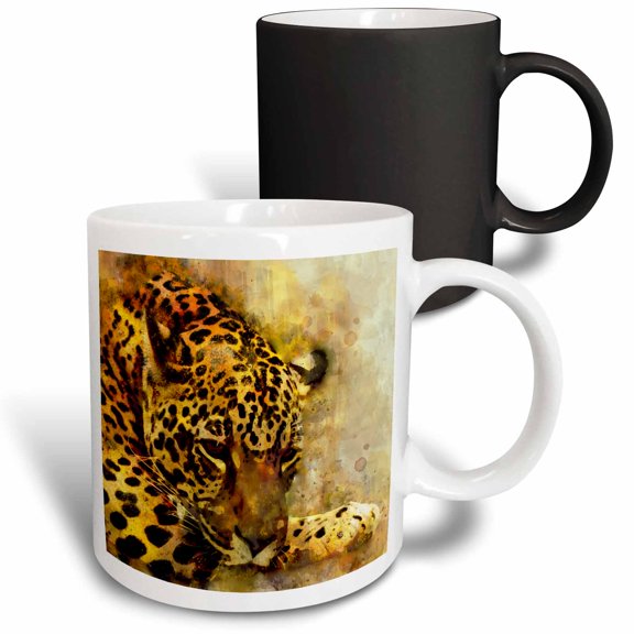3drose, Watercolor Style with Leopard Gepard Wildlife Animal, 11oz Magic Transforming Mug