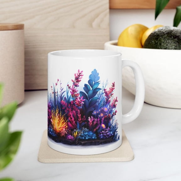 Watercolor Submarine Flowers Mug, Nautil Floral Tea Cup, Underwater Botanil Coffee Mug, Ocean Theme Gift, Sea Kitchen Dr, Gift.