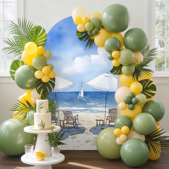 Watercolor Summer Beach Arch Backdrop Cover, 6FT, Sun Umbrella Beach Chair Spandex Arch Covers Double-Sided Backdrop for Wedding Birthday Party Photo Background Decoration
