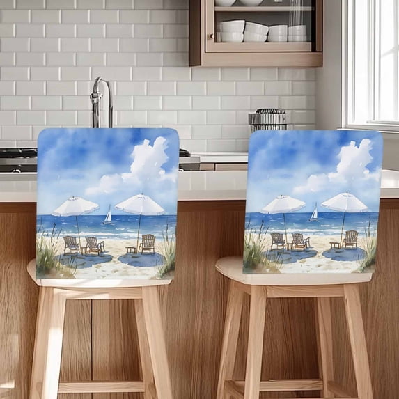 Watercolor Summer Beach Chair Covers Set of 1 Sun Umbrella Chair Back Covers Stretch Removable Washable Chairs Slipcovers Chair Protector for Dining Room Kitchen Party Decor