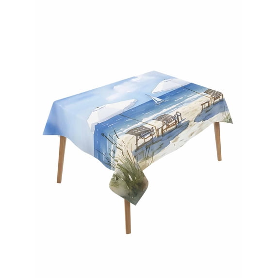Watercolor Summer Beach Table Cloth 60x84 Inch Rectangle, Sun Umbrella Beach Chair Waterproof Tablecloth Washable Table Cover for Party Picnic Dinner Decor