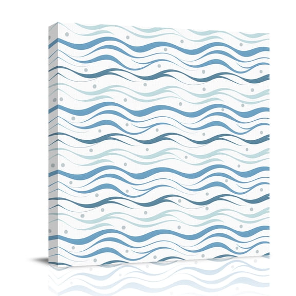 Watercolor Summer Canvas Wall Art for Living Room, Abstract Oceans Light Gray Polka Dot Blue Stripes Poster Print Painting for Bedroom Office Home Decoration Wall Pictures Prepare To Hang 8"x8"