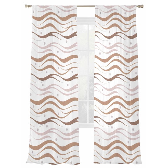Watercolor Summer Sheer Curtains 84 Inch Long 2 Panels, Abstract Oceans Light Gray Polka Dot Brown Stripes Light Filtering Rod Pocket Curtains, Sheer Voile Drapes for Living Room Bedroom, 52"x84"