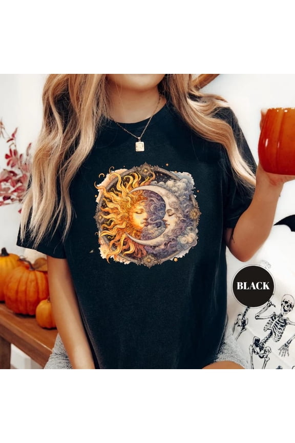 Watercolor Sun And Moon Celestial Graphic T-Shirt, Mystical Astrology Spiritual Art Tee, Boho Cosmic Aesthetic Comfort Colors Unisex Cotton T-Shirt, Sizes S-3XL