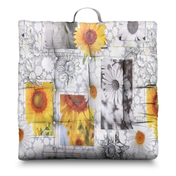 Watercolor Sunflower Art Meditation Cushion - Supportive Tatami Mat with Rustic Farmhouse Style