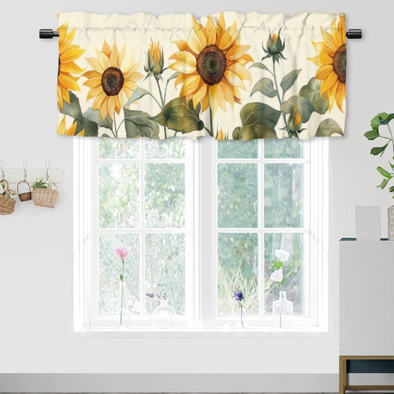 Watercolor Sunflower Curtains Valances for Home Decor Yellow Flower Floral Plants Window Valance for Living Room Bedroom, Kitchen Valance Rod Pocket Window Decor Curtain 54 by 18 in, 1 Panel