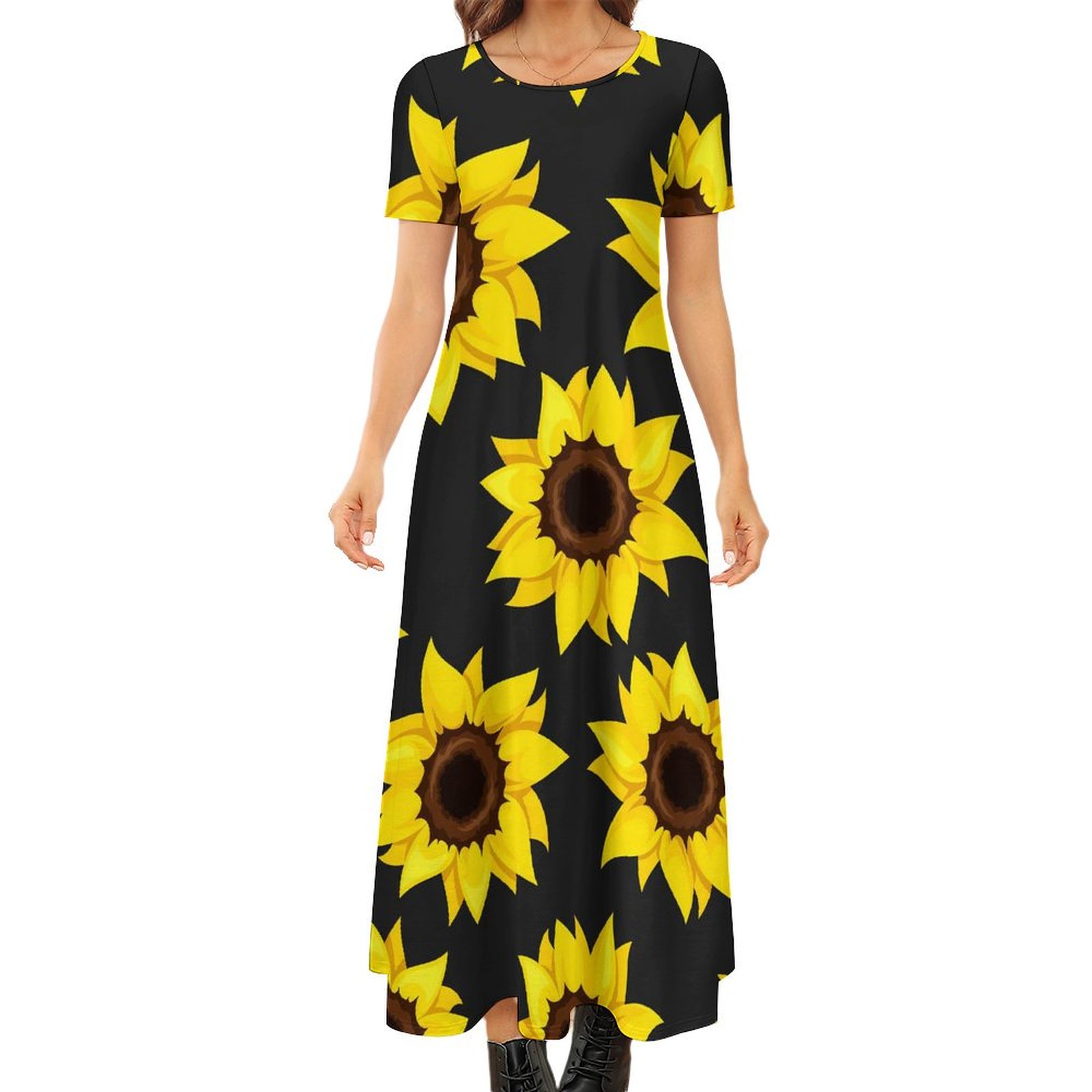 Sunflower Yellow Textured Floral Pleated Detail Bow Back Dress