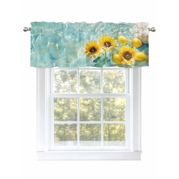 Watercolor Sunflower Lemon Valances for Windows, Rod Pocket Kitchen Valance Curtains - Soft & Washable Small Window Treatment for Living Room,&nbsp;Bathroom, Summer Lake, 54x18inch