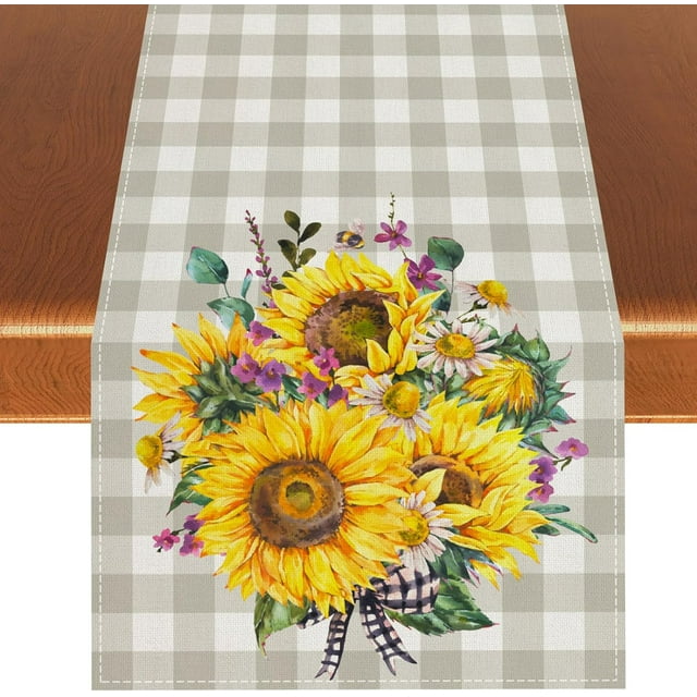 Watercolor Sunflower Linen Table Runner Spring Flower Table Runner Farmhouse Easter Floral r Supplies Home Kitchen Dining