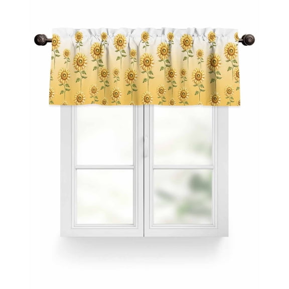 Watercolor Sunflower Pattern Kitchen Valances for Windows Gold Green Valance Curtains for Kitchen /Living Room/Bedroom/ Bathroom Decor, 54"x18 " ,Rod Pocket 1 Panel,