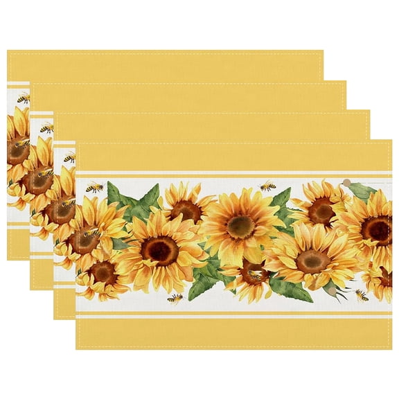 Watercolor Sunflower Placemats Set of 4 Spring Table Mats Spring Farmhouse Sunflower Decorations and Supplies for Home Kitchen Table-12×18''