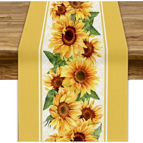 Watercolor Sunflower Table Runner,Spring Flower Spring Farmhouse Sunflower Tablecloths for Party Picnic Indoor Table Cover for Kitchen Dining Room Home Decoration 13.8x108in