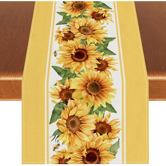Watercolor Sunflower Table Runner Spring Flower Tablecloth Spring Farmhouse Sunflower Decorations and Supplies for Home Kitchen Table-13×108''