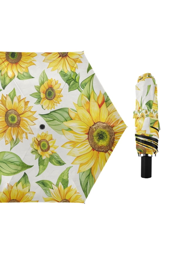 Watercolor Sunflowers Compact Sun Umbrella Windproof Travel Umbrellas for Rain Strong Portable UV Protection