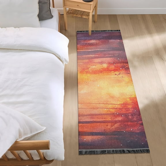 Watercolor Sunset Forest Path Bedroom Runner Rug 2'x 6' Non Slip Carpet Indoor Home Area Rug Living Room