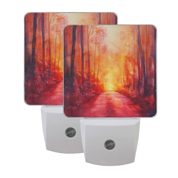 Watercolor Sunset Forest Path LED Night Light with Smart Sensor Plug Into Wall Dusk to Dawn 2 packs