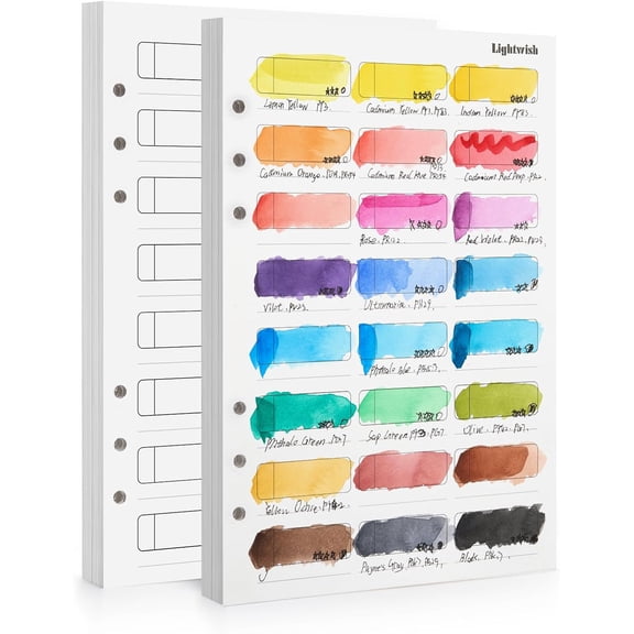 Watercolor Swatch Paper Bulk - 100% Cotton Hot Press 300gsm/140lb, 2 Pack Total 40 Sheets 24 Spaces A5 Hole-Punched Replaceable Paper for Watercolor, Gouache, Oil Pastels,5.8 * 8.2 Inches