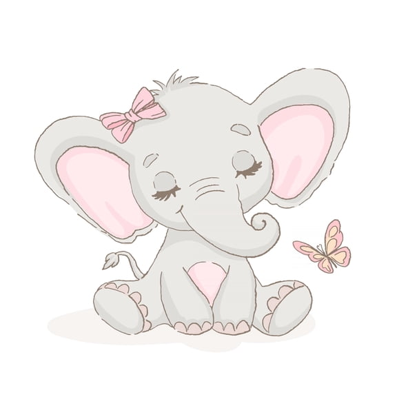 Watercolor Sweet BaBy Elephant With Pink Bow & Butterfly Perfect For Boho, Woodland, Birthday, BaBy Or Bridal Shower Themes Photo Edible Image Cake Topper For Half Sheet Cake