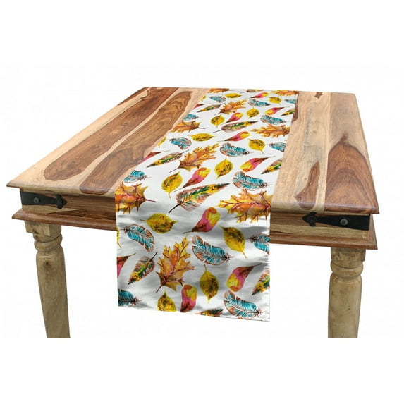 Watercolor Table Runner, Fall Season Inspired Leaf Designs Nature Inspired Foliage Abstract Arrangement, Dining Room Kitchen Rectangular Runner, 3 Sizes, by Ambesonne