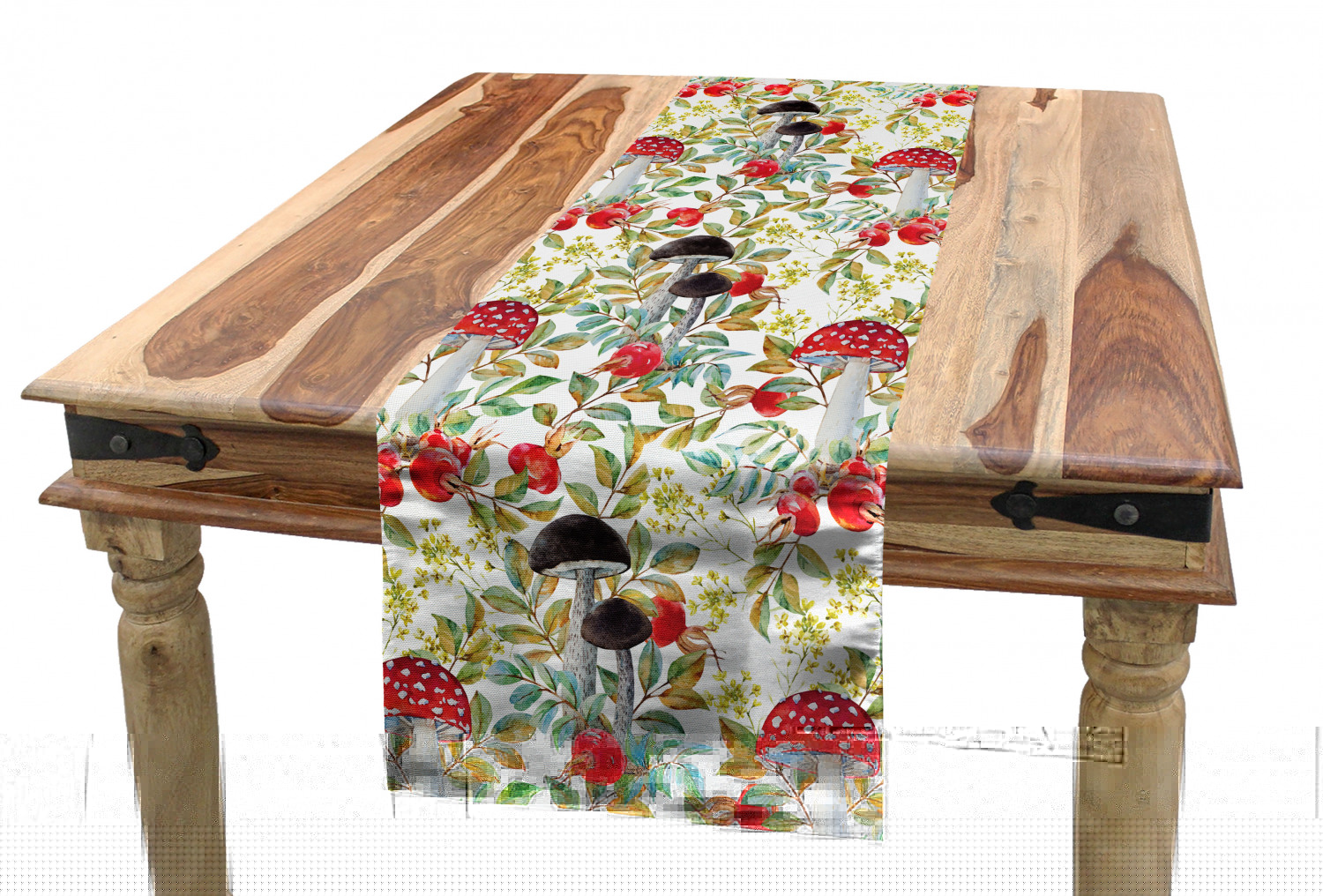 thumbnail image 1 of Watercolor Table Runner, Hand Drawn Dogrose and Mushrooms Autumn Leaves Berries Amantias Nature Inspired, Dining Room Kitchen Rectangular Runner, 3 Sizes, by Ambesonne, 1 of 2