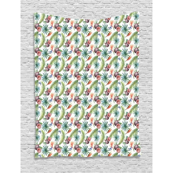 Watercolor Tapestry, Illustration of Whole or Sliced Figs and Palm Leaves Aloha Vibes, Wall Hanging for Bedroom Living Room Dorm Decor, 40W X 60L Inches, Multicolor, by Ambesonne