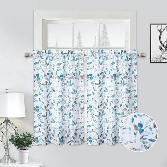 LeadingStar Teal Plaid Rod Pocket Sheer Kitchen Curtains, 24" x 26" (2 Panels)
