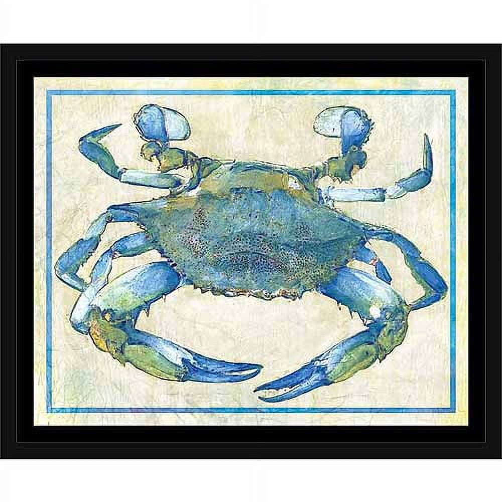 Watercolor Textured Outlined Crab Painting Blue, Framed Canvas Art by Pied Piper Creative