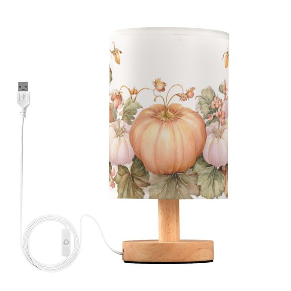 Watercolor Thanksgiving Pumpkins with Leaves Table Lamp with USB Port LED Warm Light Lamp Night Light Home Decor