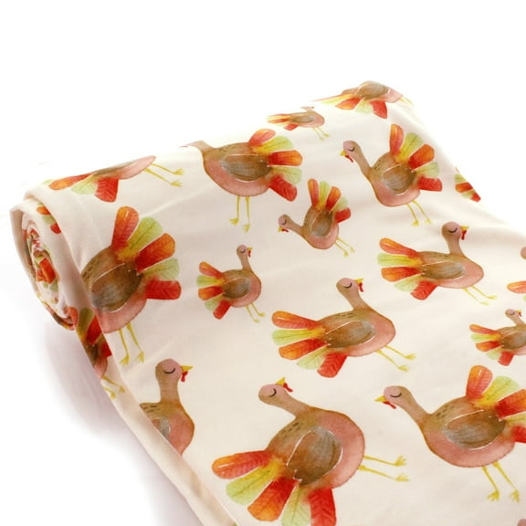 Watercolor Thanksgiving Turkeys DBP Fabric - Double Brushed Polyester 4 Way Stretch -  6" Strip