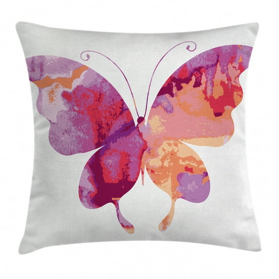 Watercolor Throw Pillow Cushion Cover, Aquarelle Butterfly Figure in Vibrant Colors Spiritual Wings Artwork, Decorative Square Accent Pillow Case, 20 X 20 Inches, Fuchsia Pink Salmon, by Ambesonne