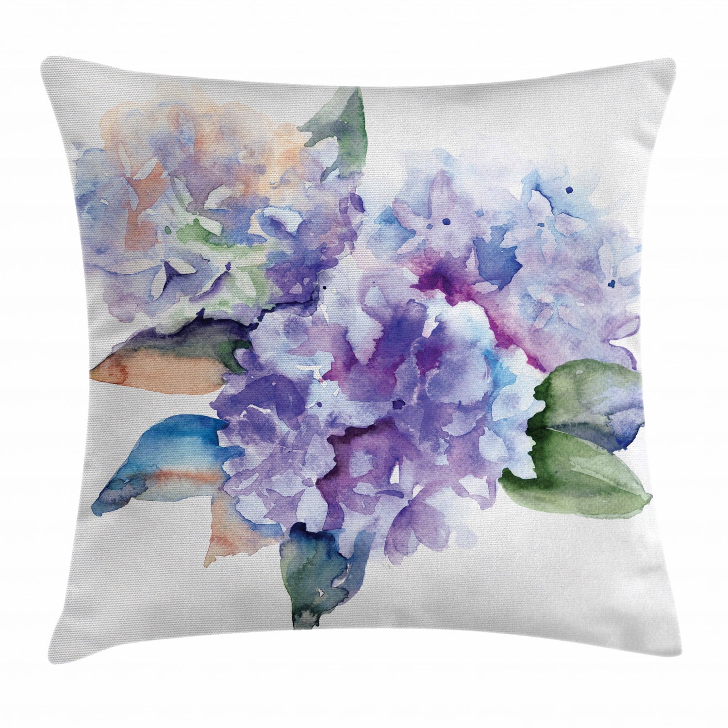 Violet Blue Hydrangea Watercolor Polyester Throw Pillow