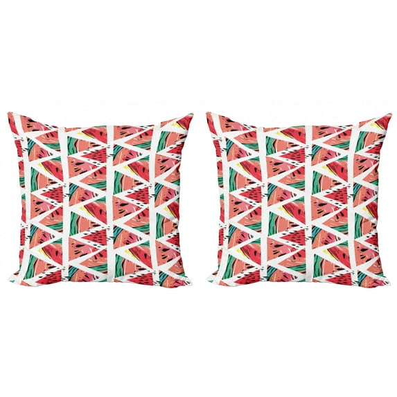 Ambesonne Watercolor Throw Pillow Cover 2 Pack, Abstract Watermelon, 24", Coral Pink Turquoise