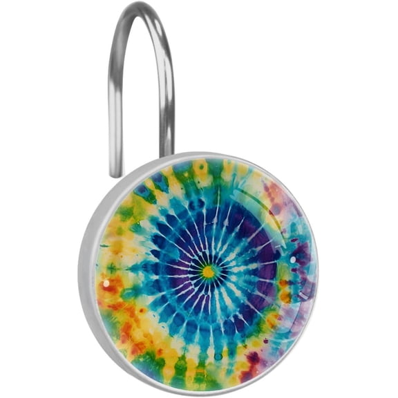 Watercolor Tie Dye Shower Curtain Hooks Round Crystal Glass, Set of 12 Shower Curtain Rings - Shower Hooks for Curtain Shower Rings