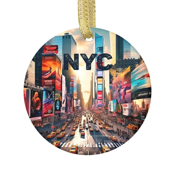 Watercolor Times Square New York City Manhattan NYC USA Travel Memory Souvenir Landmark Vacation Keepsake Ceramic Christmas Ornament Xmas Holiday Tree Gift