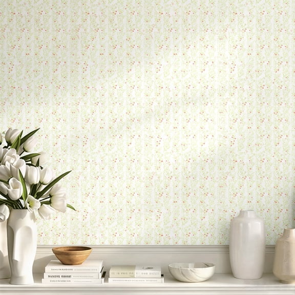 Watercolor Tiny Floral Green Vine Peel and Stick Wallpaper, Farmhouse Cute Minimalist Aesthetic Wall Art Wall Decor Art Print, Exquisite Wall Decoration for Bedroom Living Room Apartment