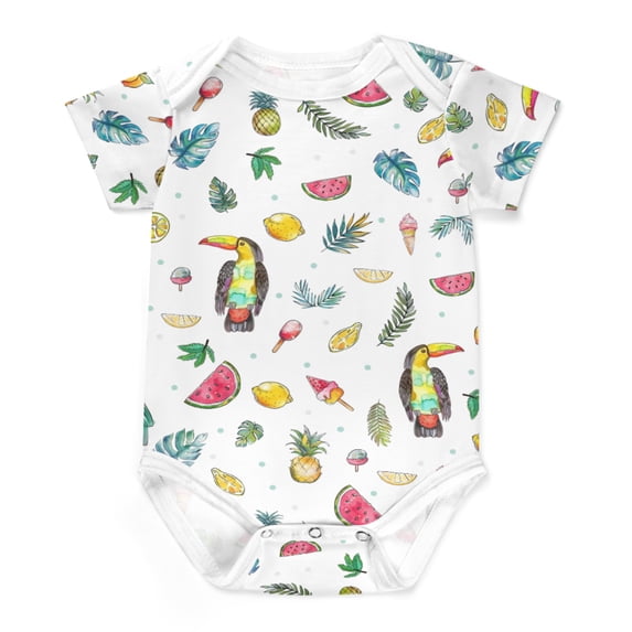 Watercolor Toucan Baby Bodysuits Tropical Birds Leaves Fruits Short Sleeve Baby Romper for Boy Girl Infant Soft Baby Clothes