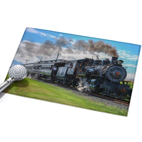 Watercolor Trains Entryway Rug 2x3ft Washable Non Slip Bathroom Rug Low Pile Indoor Floor Front Door Mat Modern Nature Landscape Blue Green Rectangle Area Rugs Carpet for Kitchen Office Dining Room