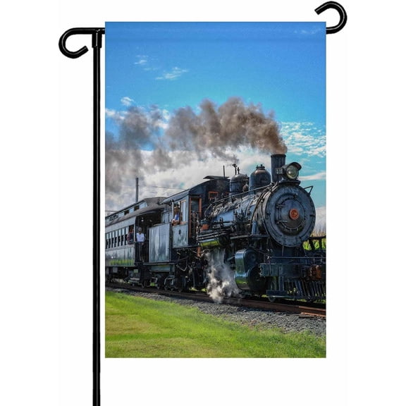 Watercolor Trains Garden Flag 12x 18 Double Side, Modern Nature Landscape Blue Green Garden Flags Outside House Flag Banner Welcome Yard Flags for Holiday Party Outdoor Decorations All Seasons