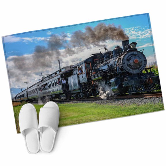 Watercolor Trains Large Area Rugs for Bedroom Living Room, Soft Non Slip Carpet Bedside Rug, Modern Nature Landscape Blue Green Rectangular Floor Cover Kitchen Accent Rug 2'x3' for Dining Room/Office
