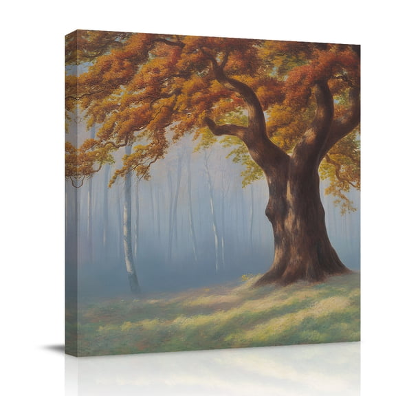 Watercolor Tree Canvas Wall Art for Living Room, Fall Landscape Poster Print Painting for Bedroom Office Home Decoration Wall Pictures Prepare To Hang 8"x8"