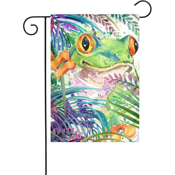 Watercolor Tree Frog Double Sided Garden Flag 12x18 Small Outdoor Yard Flag for Spring and Summer Porch Patio Farmhouse Lawn